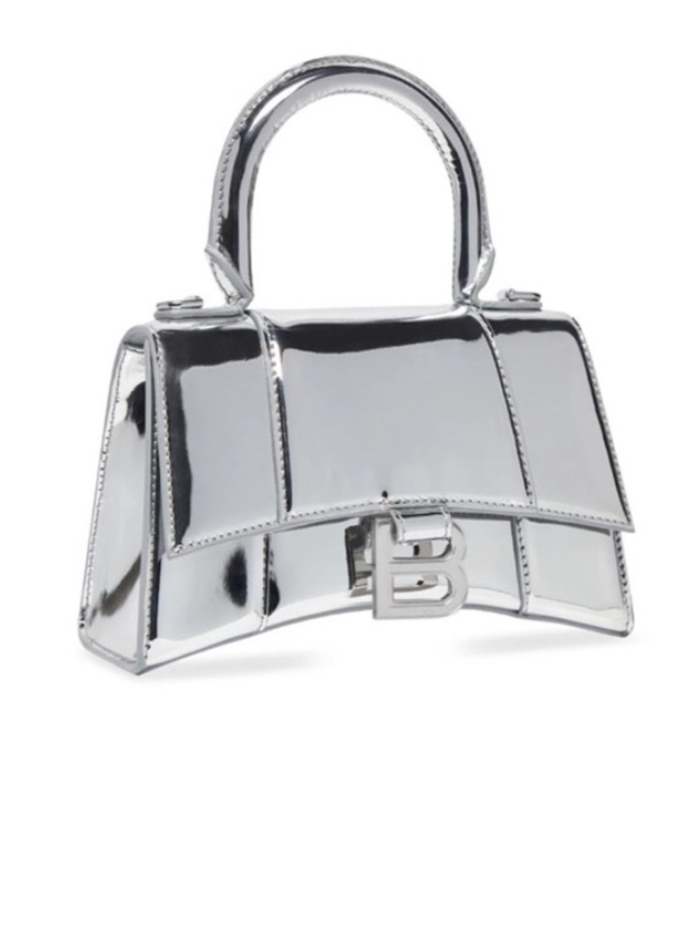 Balenciaga Mini Hourglass Top-Handle Bag in Mirrored Silver